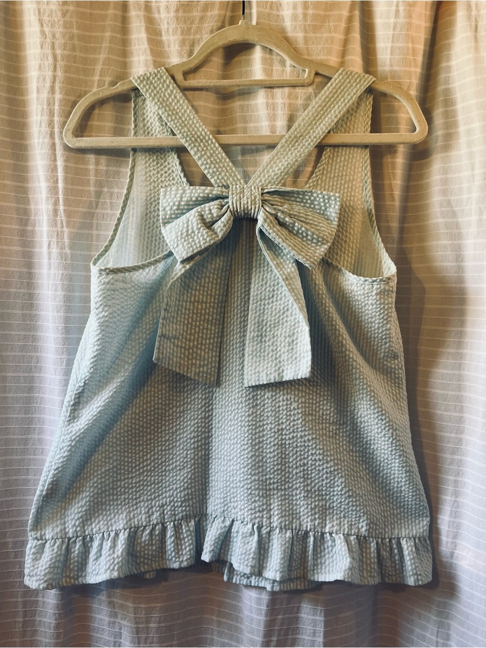 Seersucker Bow-Back Ruffle Tank - Picture 2 of 8